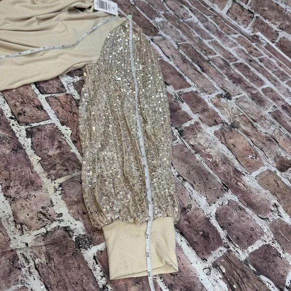 Torrid 2X NWT Champagne Ribbed Crew Neck Sequin Sleeve Long Sleeve Top 41055056 - Picture 14 of 15